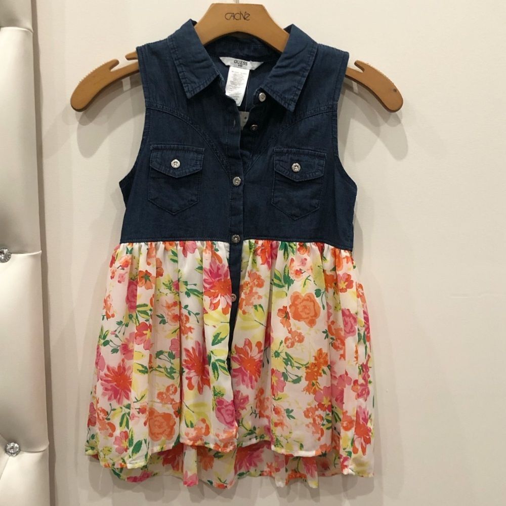 Floral denim babydoll top